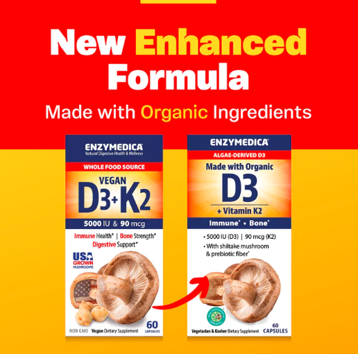 Organic Vitamin D3 + K2 (Enzymedica) new enhanced formula