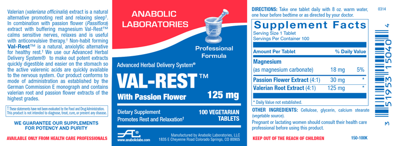 Val-Rest with Passion Flower (Anabolic Laboratories) Label