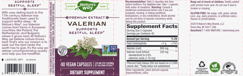 Valerian Extract (Nature's Way) Label