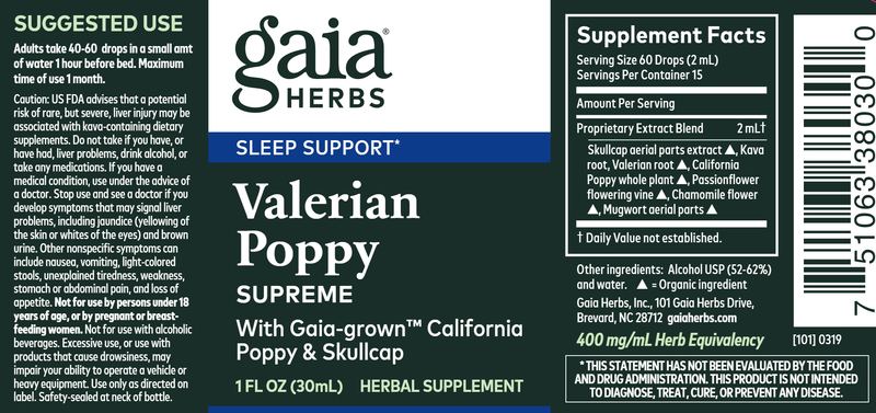 Valerian/Poppy Supreme (Gaia Herbs) label