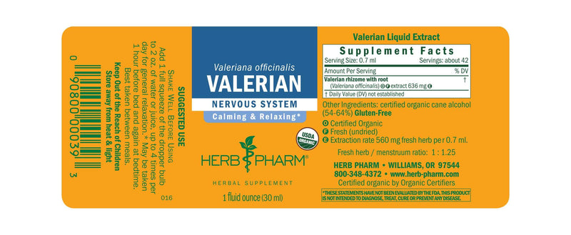 Valerian label Herb Pharm
