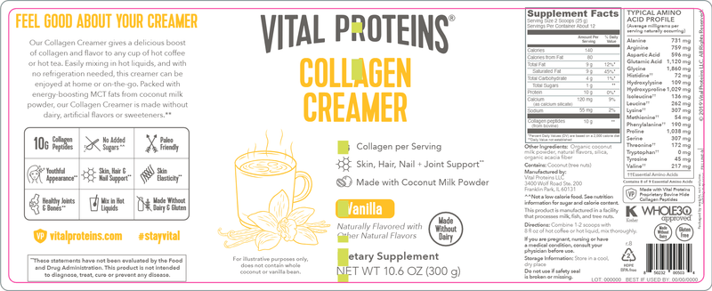 Vanilla Collagen Creamer (Vital Proteins) Label