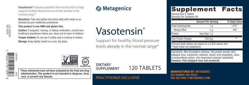 Vasotensin (Metagenics) Label