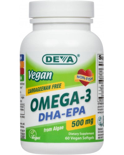 Vegan DHA-EPA 500 mg (Deva Nutrition LLC) Front