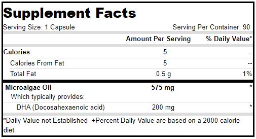 Vegan Omega-3 DHA 200 mg (Deva Nutrition LLC) Supplement Facts