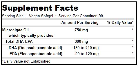 Vegan Omega-3 DHA-EPA 300 mg (Deva Nutrition LLC) Supplement Facts
