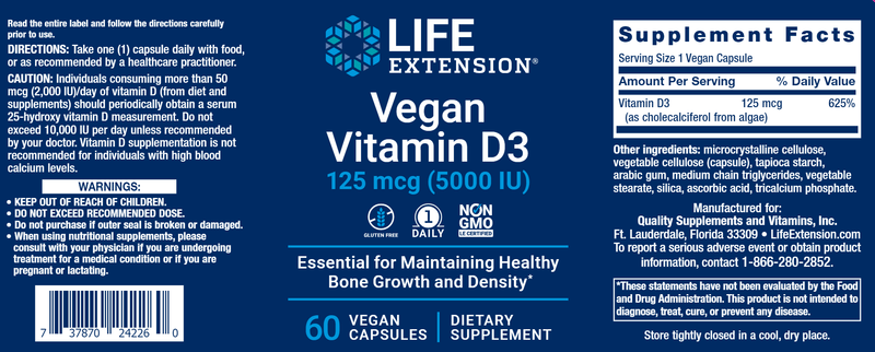 vegan vitamin d3 life extension label