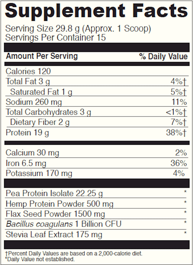 Vegan Protein Creamy Chocolate (DaVinci Labs) Supplement Facts