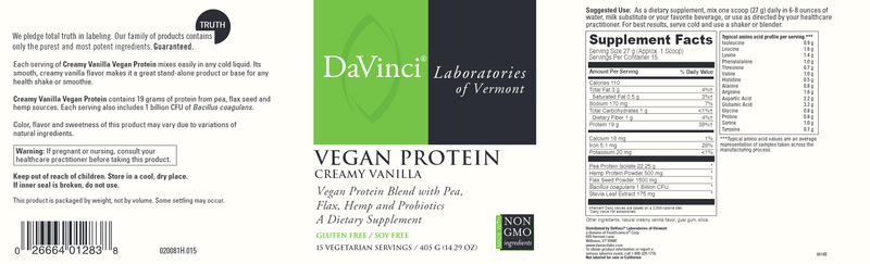 Vegan Protein Creamy Vanilla (DaVinci Labs) label