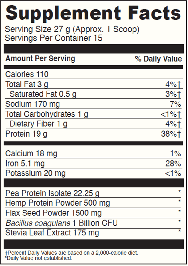 Vegan Protein Creamy Vanilla (DaVinci Labs) Supplement facts