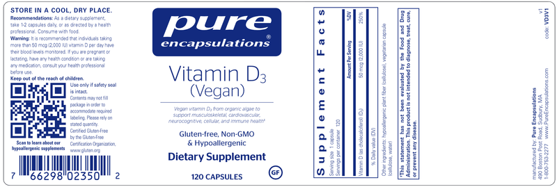 Vegan Vitamin D (Pure Encapsulations) label