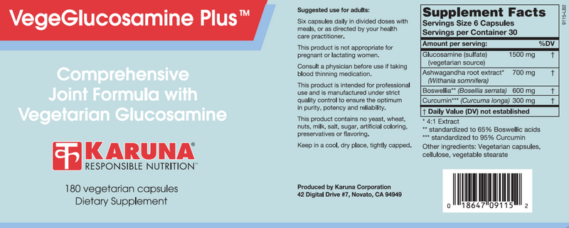 VegeGlucosamine Plus (Karuna Responsible Nutrition) Label
