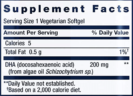 Vegetarian DHA (Life Extension) Supplement Facts