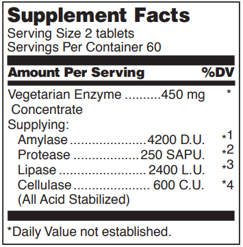 Vegetarian Enzyme Douglas Labs supplement facts