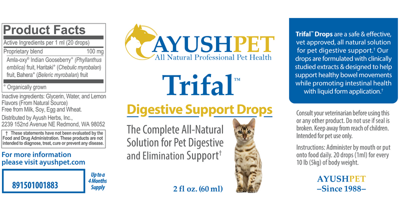 Vet Trifal Digestive Support Drops (Ayush Herbs) Label