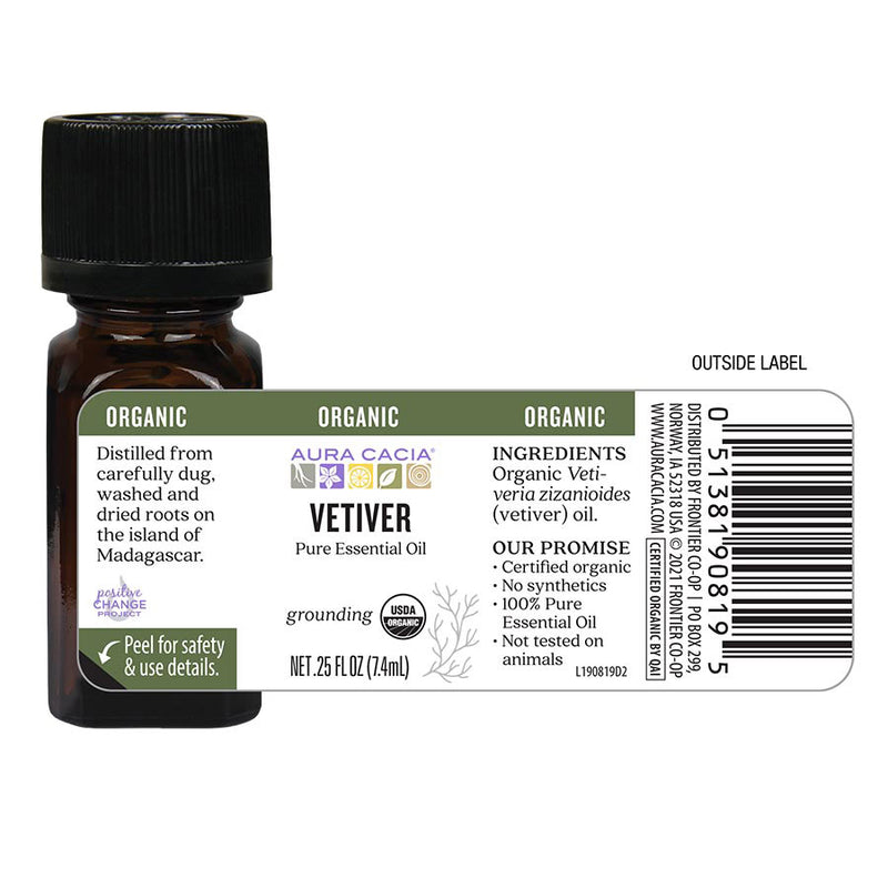 Vetiver Organic Essential Oil (Aura Cacia) Outside Label