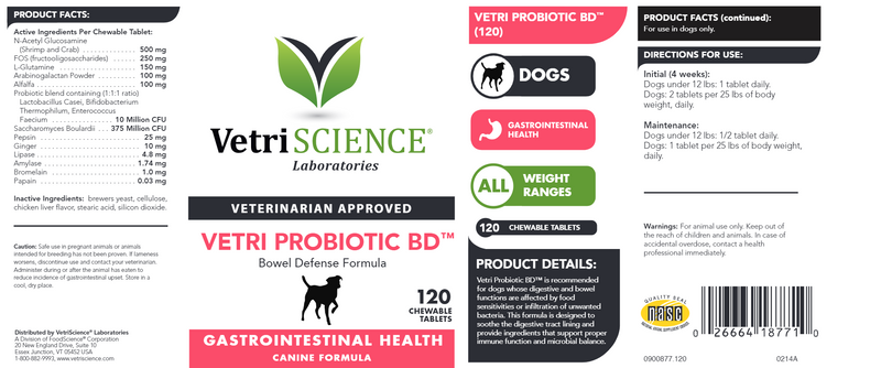 Vetri-Probiotic BD Chickn Liver 120chew (Vetri-Science) Label