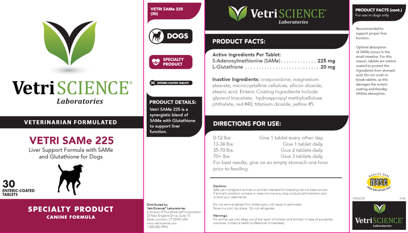 Vetri Sam-E 225 30 tabs (Vetri-Science) Label