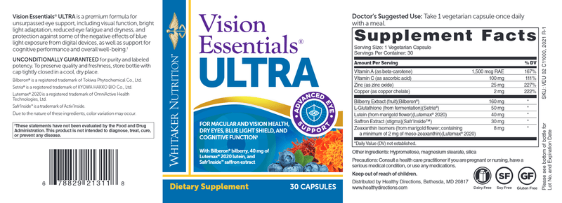 Vision Essentials Ultra (Dr. Whitaker/Whitaker Nutrition) Label
