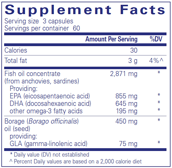 VisionPro EPA/DHA/GLA 180 caps (Pure Encapsulations) supplement facts