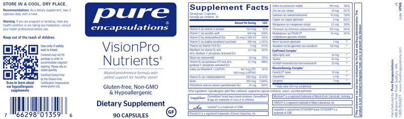 visionpro nutrients pure encapsulations label