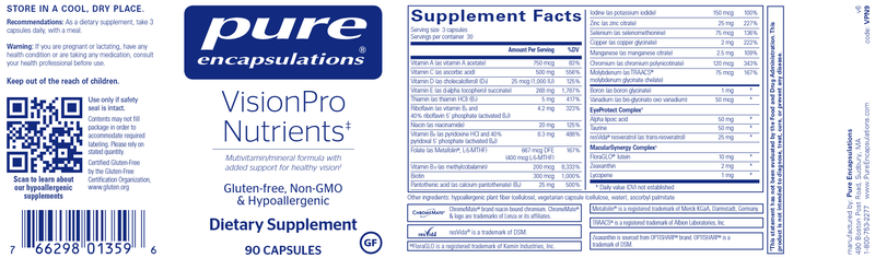 VisionPro Nutrients 90's (Pure Encapsulations) label