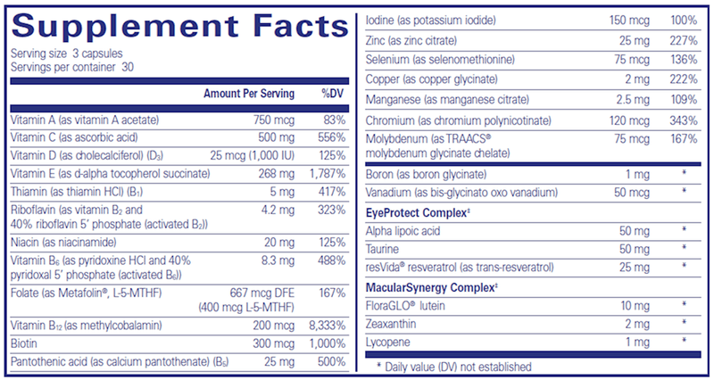 visionpro nutrients pure encapsulations supplement facts