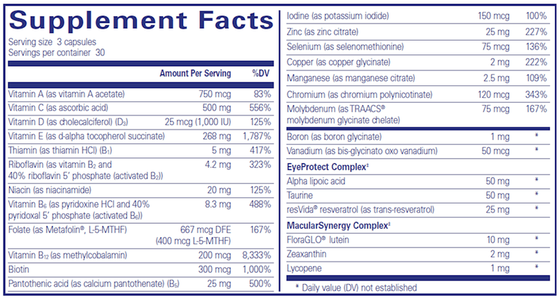 VisionPro Nutrients 90's (Pure Encapsulations) supplement facts