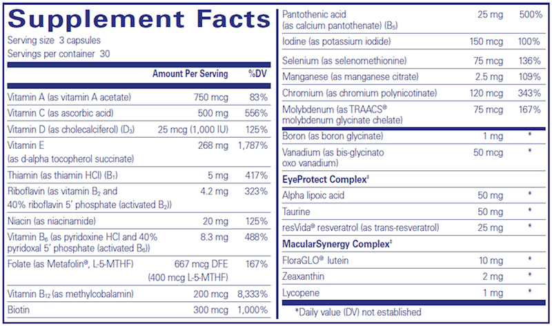 VisionPro Nutrients without Zinc* (Pure Encapsulations) supplement facts