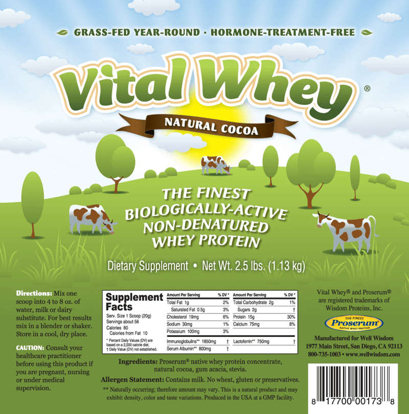 Vital Whey Natural Cocoa 2.5lbs (Well Wisdom) Label
