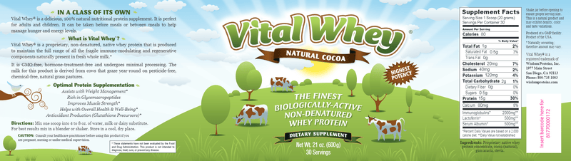 Vital Whey Natural Cocoa 21oz (Well Wisdom) Label