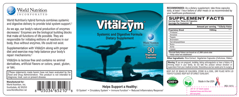 Vitalzym Systemic Enzymes 90ct (World Nutrition) Label