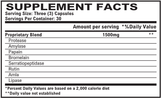 Vitalzym Systemic Enzymes 90ct (World Nutrition) Supplement Facts