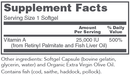 vitamin a 25,000 iu (protocol for life balance) supplement facts