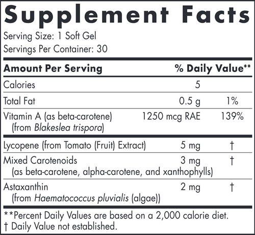 Vitamin A + Carotenoids (Nordic Naturals) Supplement Facts
