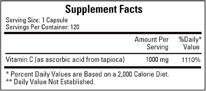 Vitamin C-1000 from Tapioca (Ecological Formulas) 120ct Supplement Facts