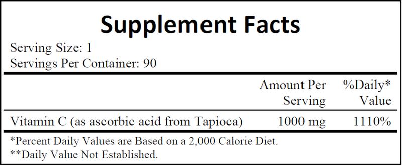Vitamin C-1000 from Tapioca (Ecological Formulas) 90ct Supplement Facts