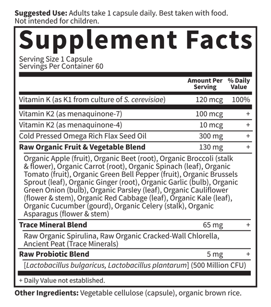 Vitamin Code RAW K-Complex (Garden of Life) Supplement Facts