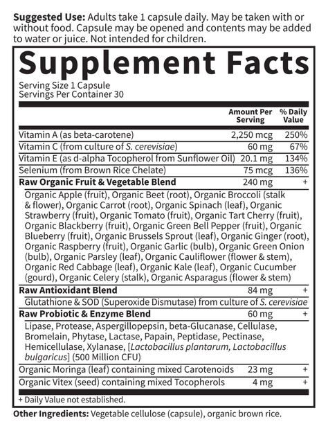 Vitamin Code Raw Antioxidants (Garden of Life) Supplement Facts