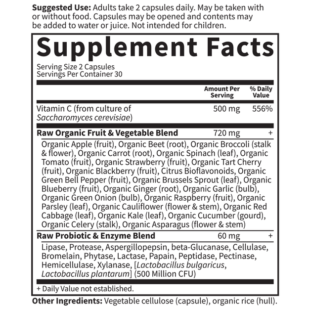 Vitamin Code Raw Vitamin C (Garden of Life) Supplement Facts