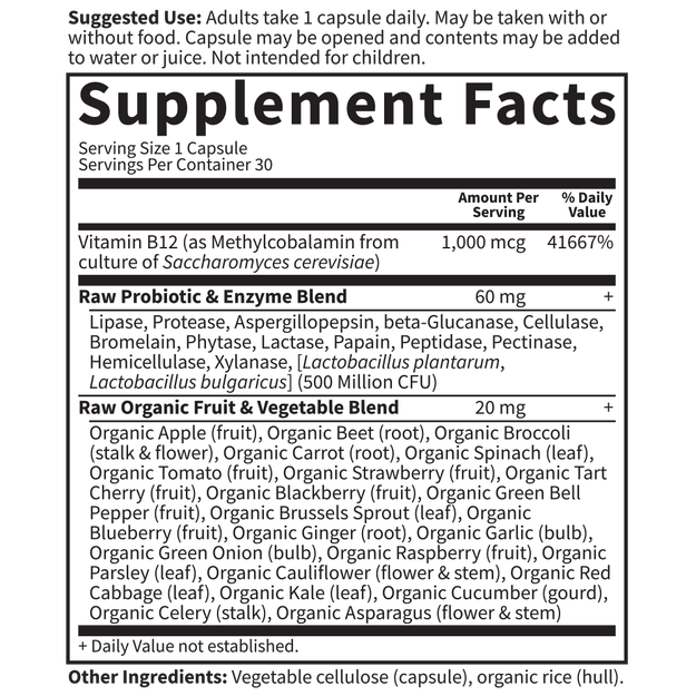 Vitamin Code Vitamin B12 (Garden of Life) Supplement Facts