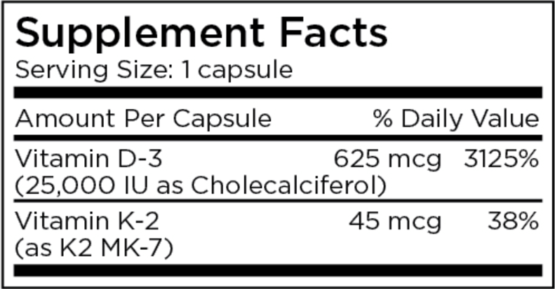 Vitamin D-3 with K2 MK-7 (Metabolic Maintenance) Supplement Facts