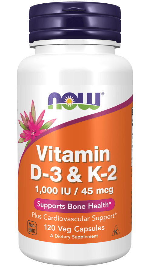 Vitamin D-3 & K-2 1000 IU (NOW) Front