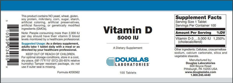Vitamin D 5000 IU Douglas Labs Label