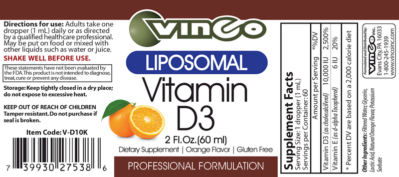 Vitamin D3 10,000 IU (Vinco) Label
