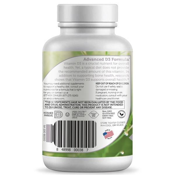 Vitamin D3 3000 IU softgels (Advanced Nutrition by Zahler) Side 1