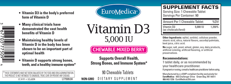 Vitamin D3 5,000IU Mixed Berry (Euromedica) Label