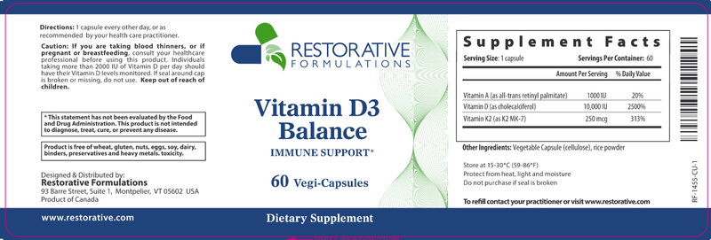 Vitamin D3 Balance (Restorative Formulations) Label