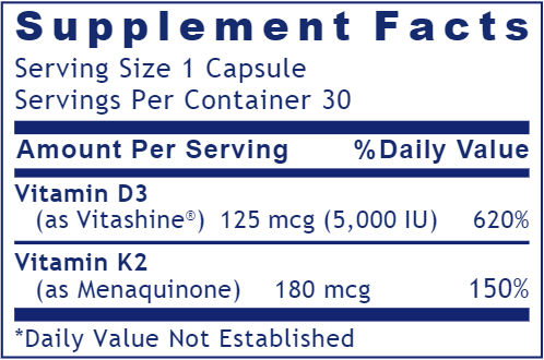 Vitamin D3+K2 Premier (Premier Research Labs) Supplement Facts