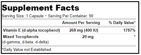 Vitamin E 400 IU-Mixed Tocopherols (Deva Nutrition LLC) Supplement Facts